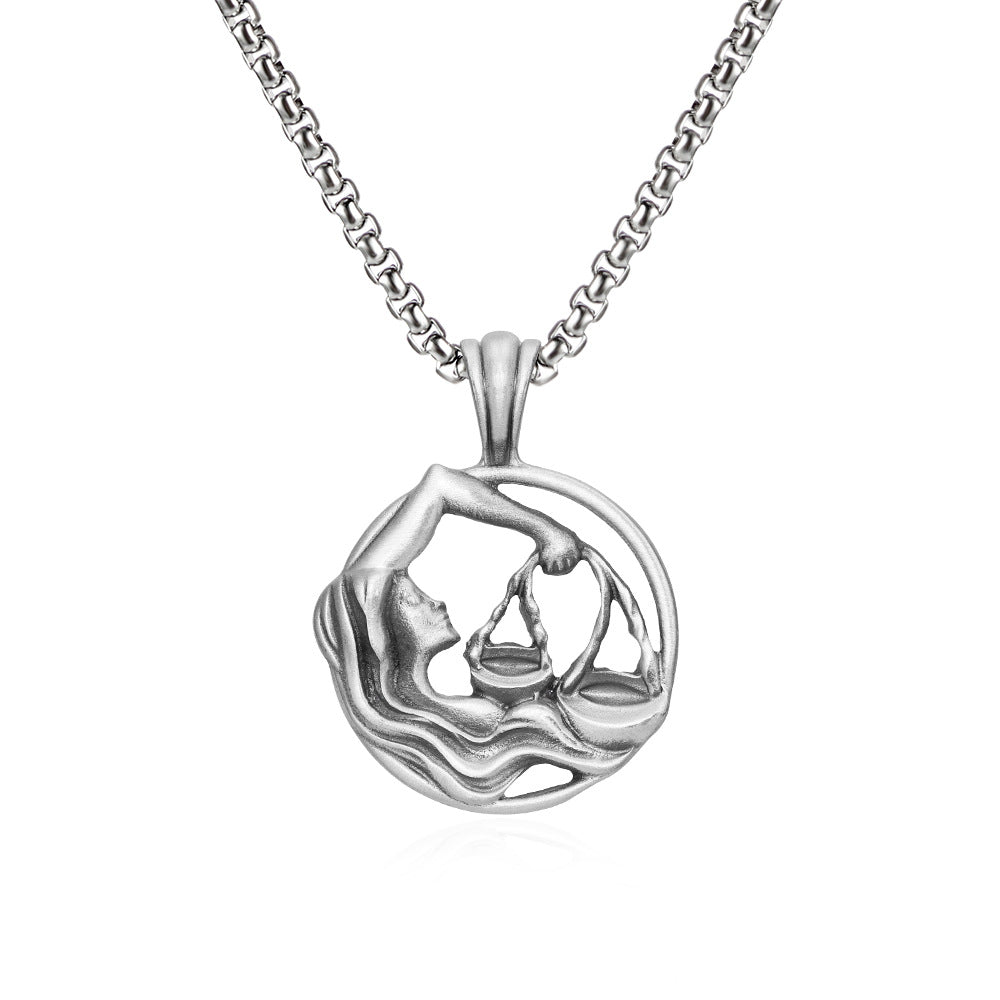 Libra Zodiac Sculpted Tin Scales Pendant Necklace