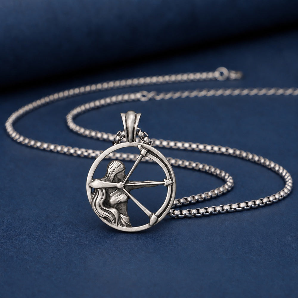 Sagittarius Zodiac Sculpted Tin Archer Pendant Necklace