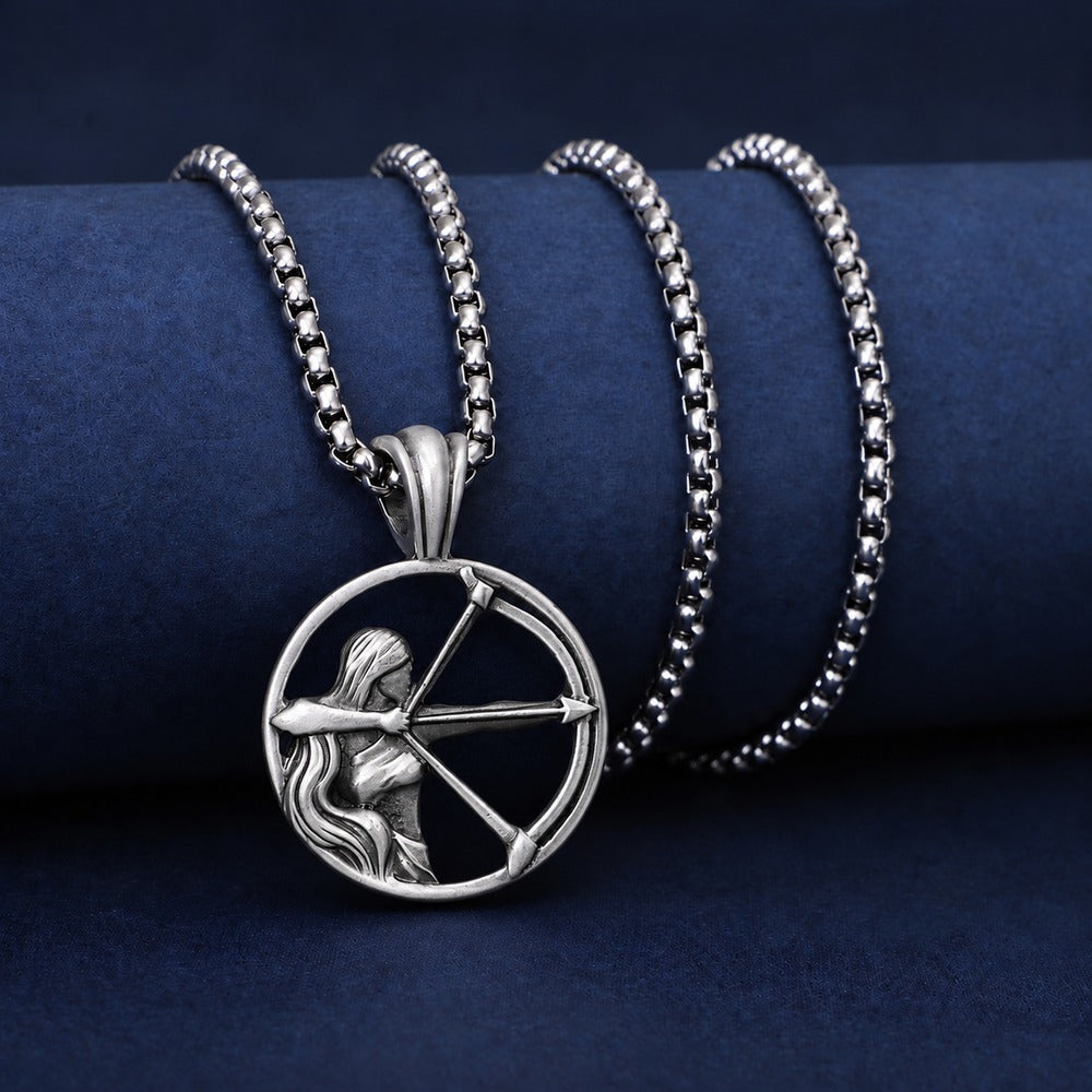 Sagittarius Zodiac Sculpted Tin Archer Pendant Necklace