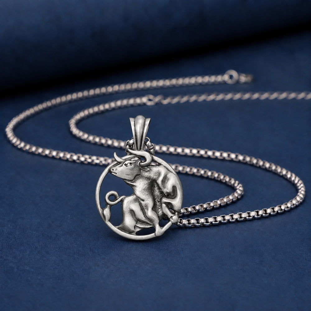 Taurus Zodiac Sculpted Tin Bull Pendant Necklace