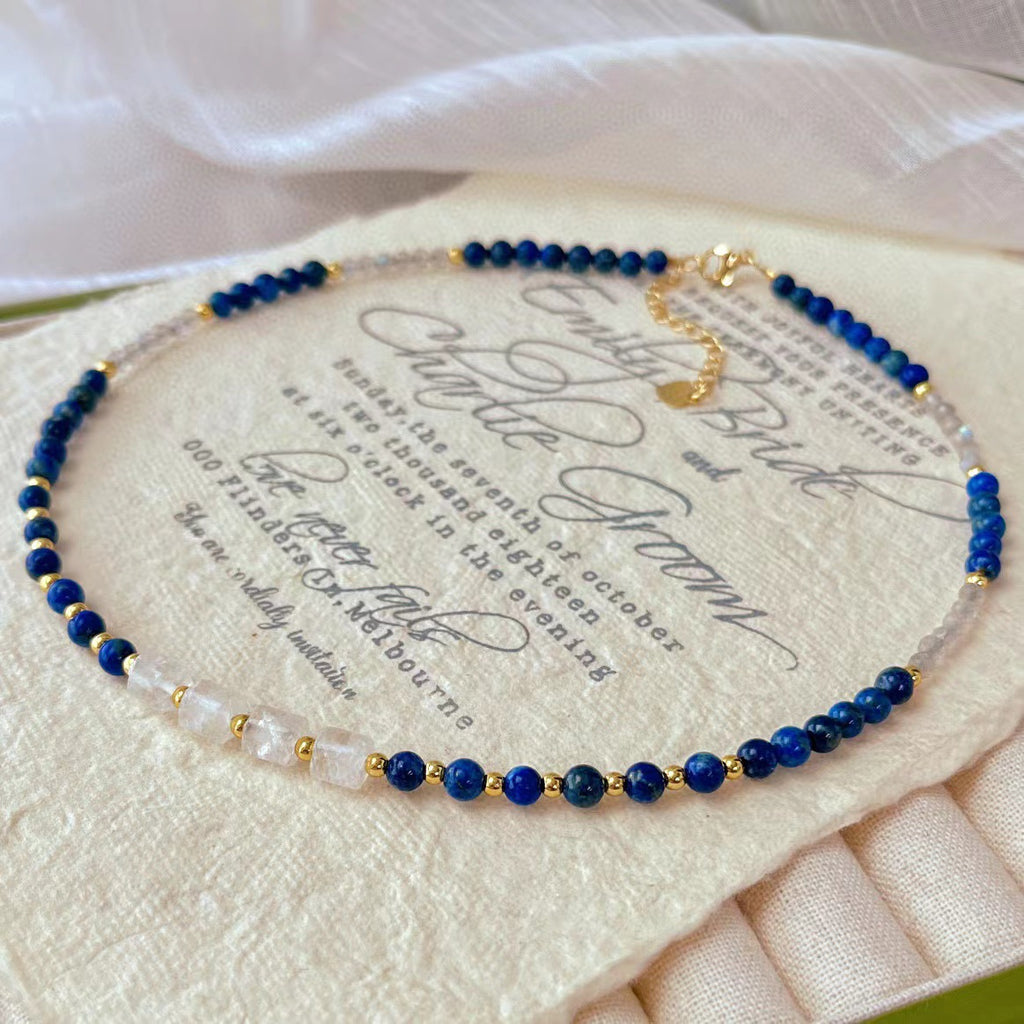 Wisdom Lapis Lazuli White Crystal Collarbone Necklace