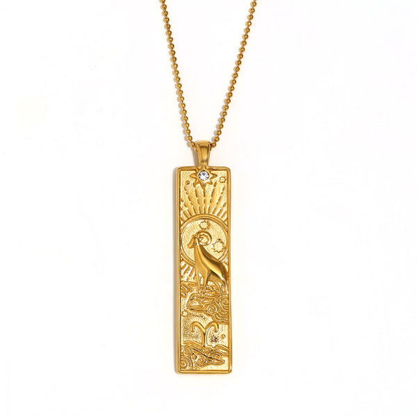 Aries Zodiac Square Pendant Necklace
