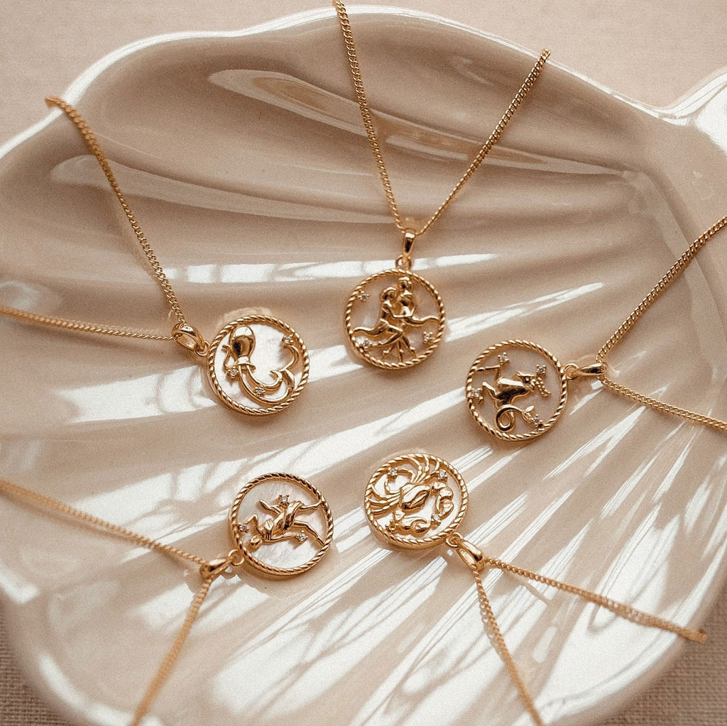 Aquarius Gold-Tone Titanium Steel Coin Necklace