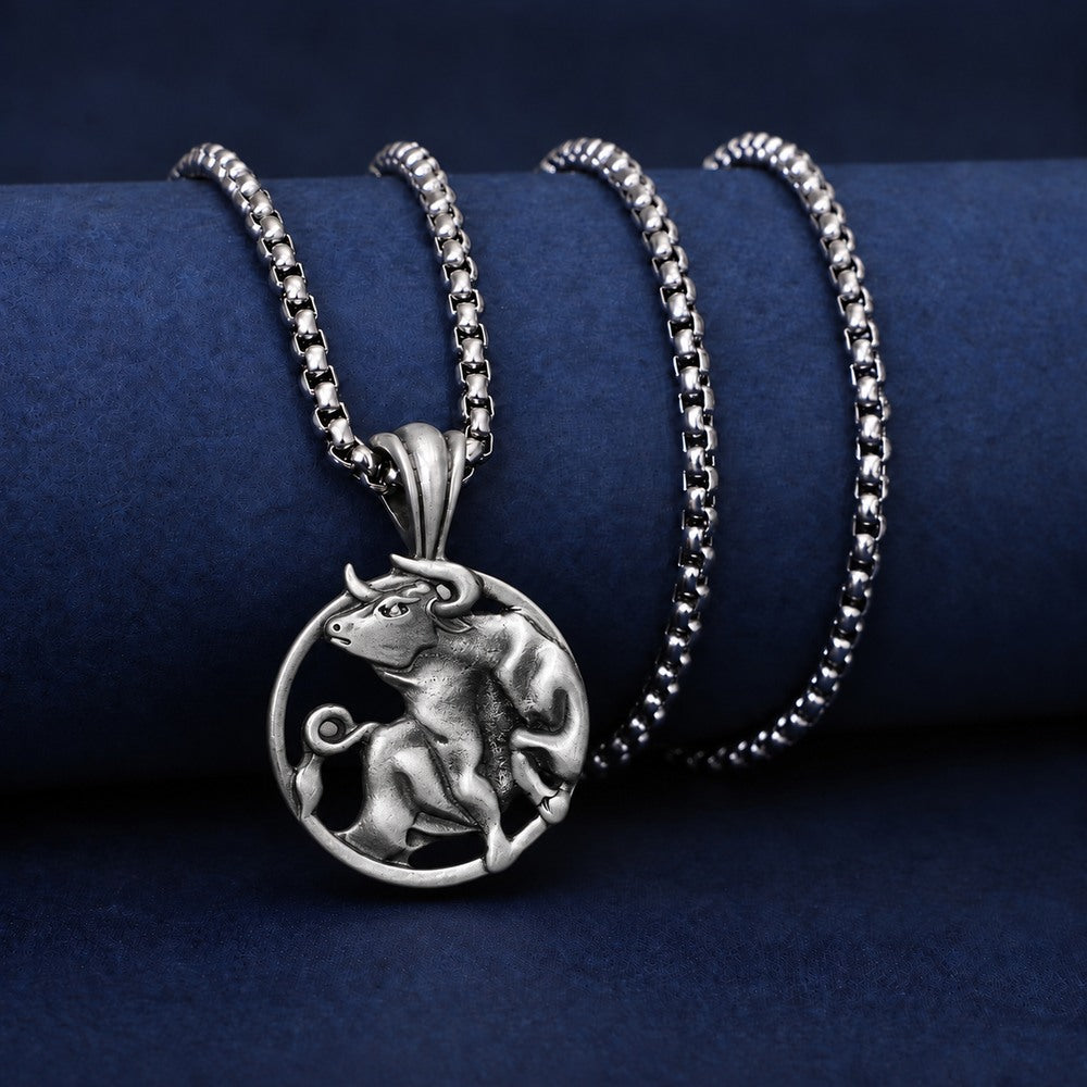 Taurus Zodiac Sculpted Tin Bull Pendant Necklace