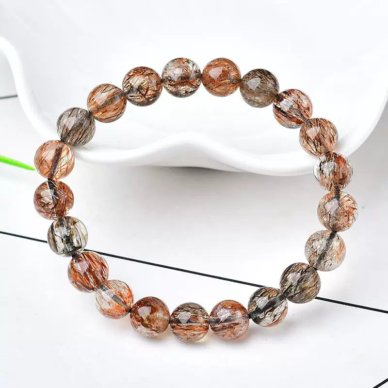 Natural Black Rutilated Quartz Beaded Bracelet | Strength