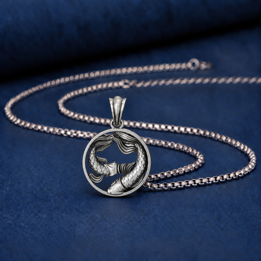 Pisces Zodiac Sculpted Tin Twin Fish Pendant Necklace