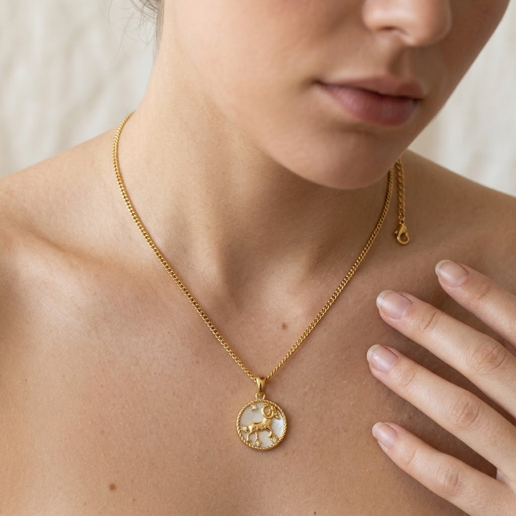 Aries Gold-Tone Titanium Steel Coin Necklace