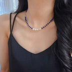 Wisdom Lapis Lazuli White Crystal Collarbone Necklace