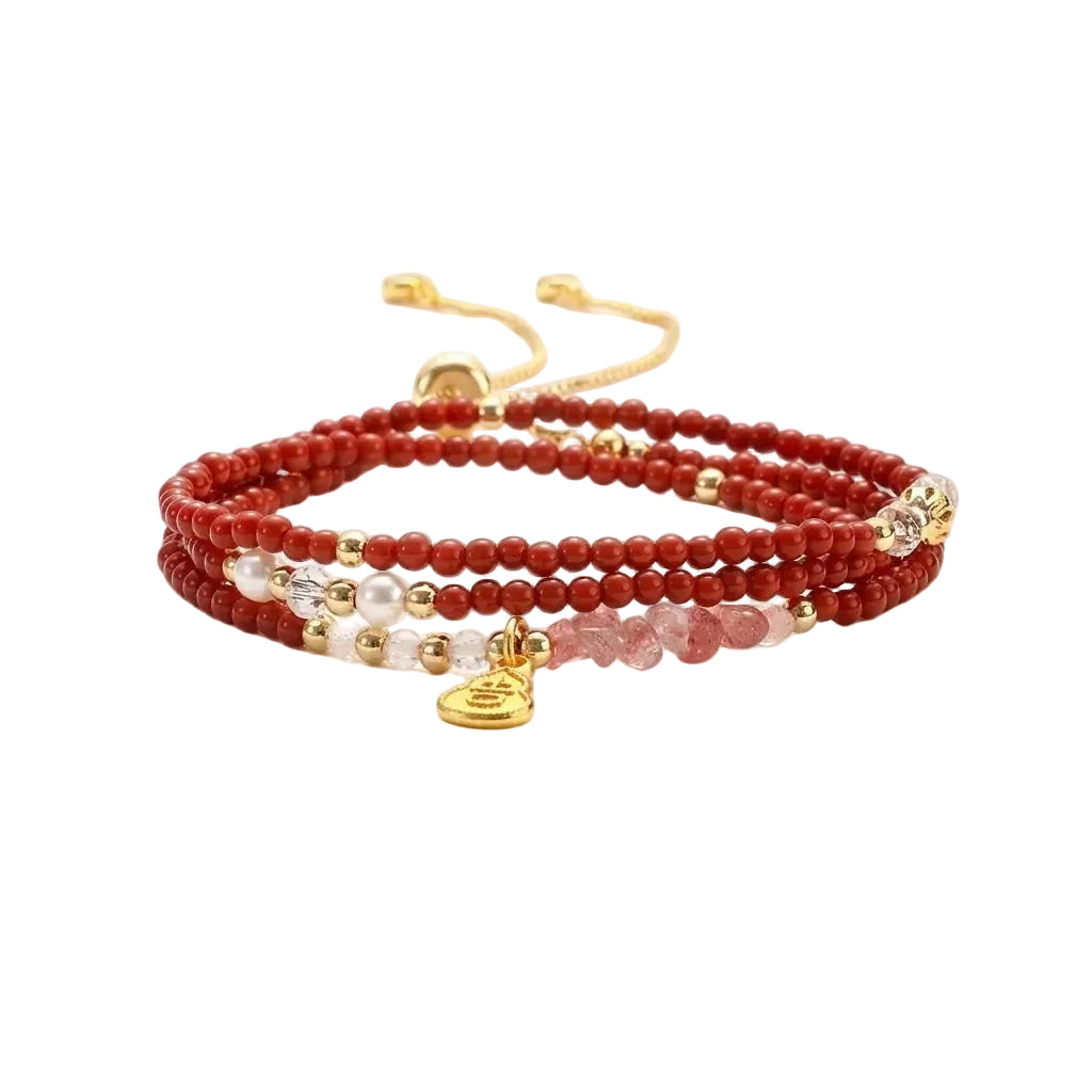 "Peace & Good Fortune" Nanhong Agate 3-Wrap Bracelet for Women