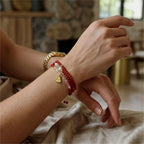 "Peace & Good Fortune" Nanhong Agate 3-Wrap Bracelet for Women