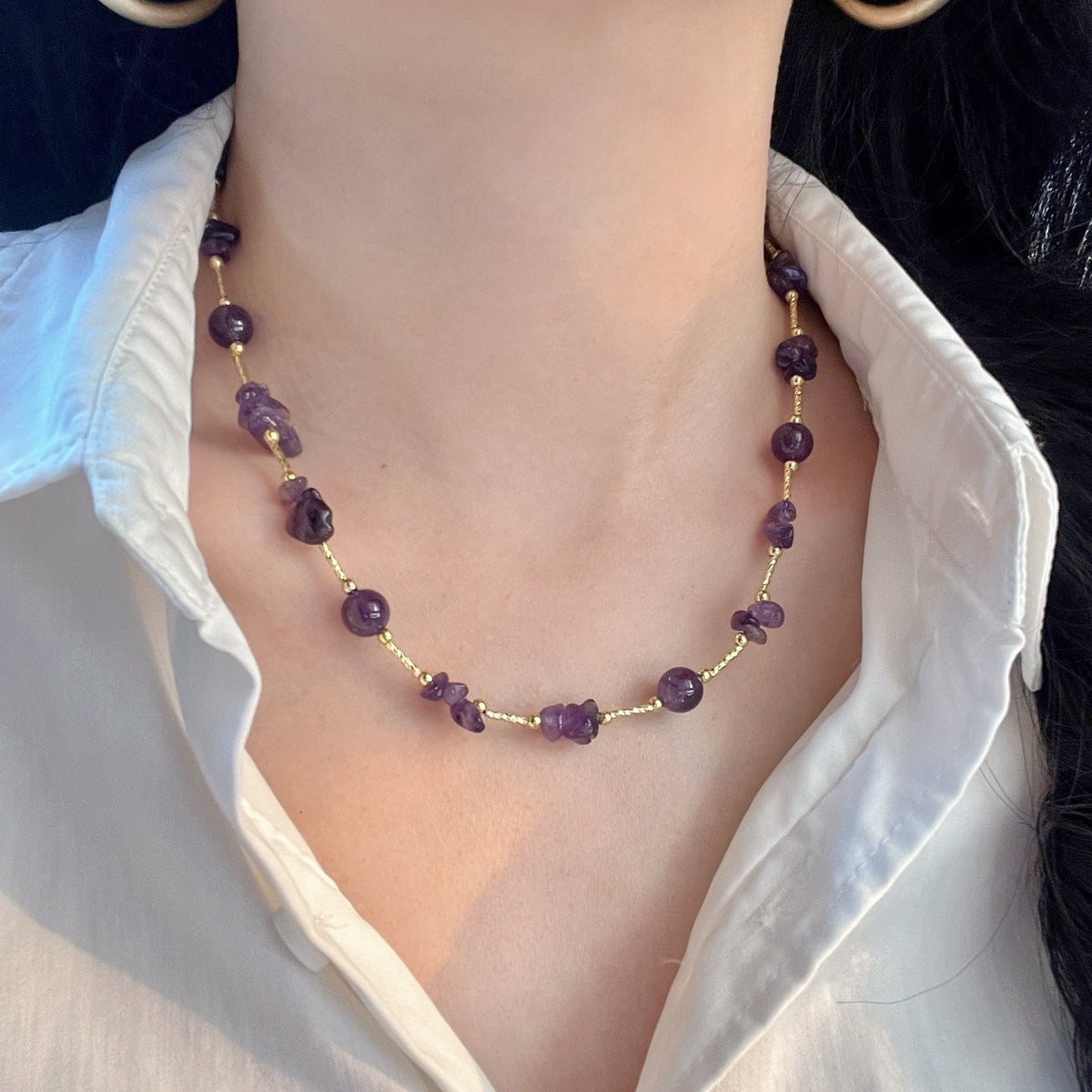 Clam & Intuition Natural Amethyst Collarbone Necklace