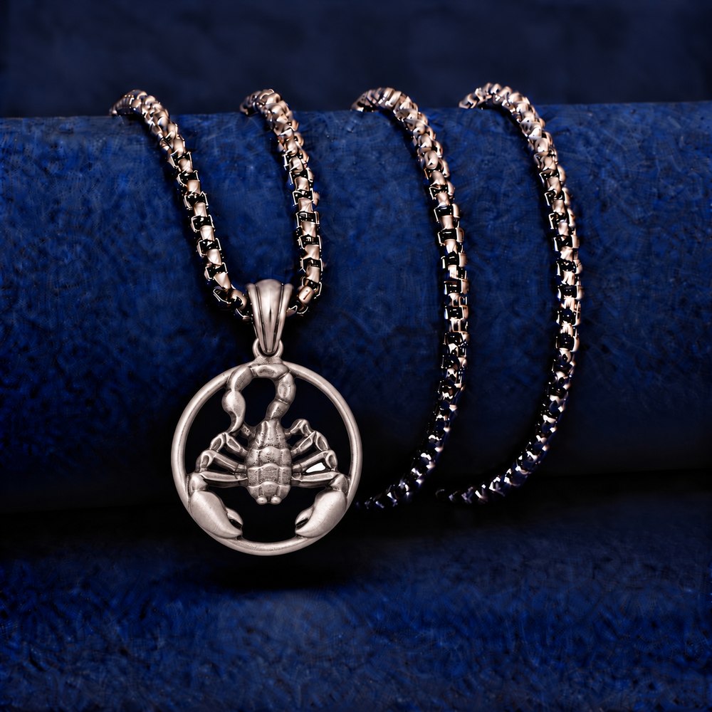 Scorpio Zodiac Bold Sculpted Tin Scorpion Pendant Necklace