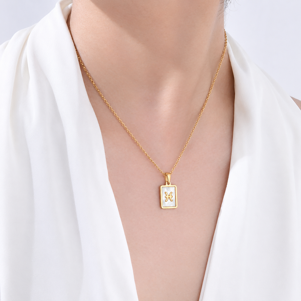 Pisces Mother of Pearl Necklace | Zodiac Square Pendant