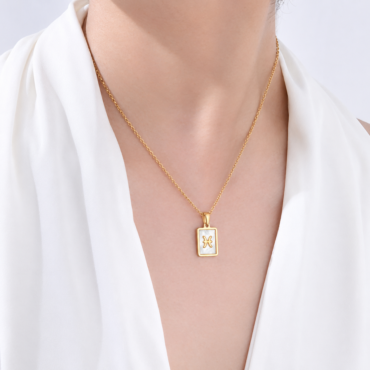 Pisces Mother of Pearl Necklace | Zodiac Square Pendant