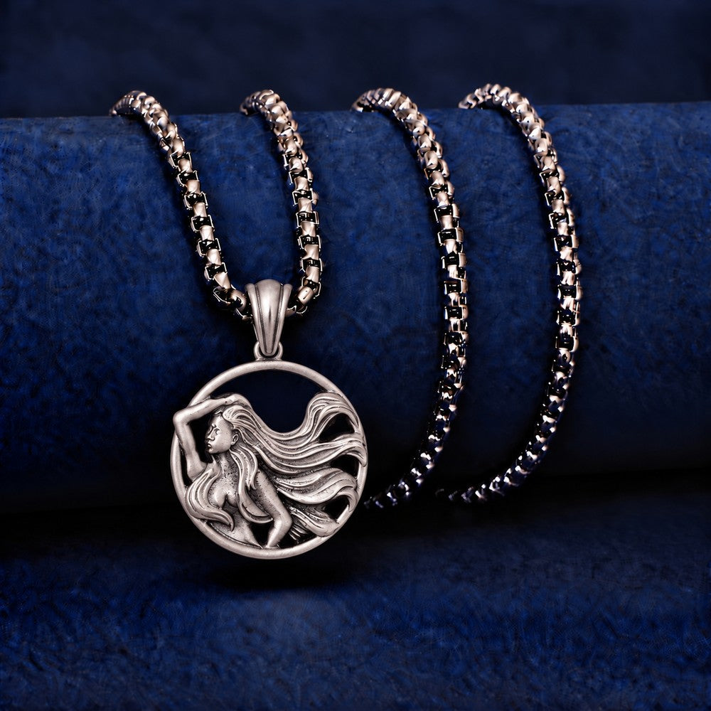 Virgo Zodiac Graceful Sculpted Tin Maiden Pendant Necklace
