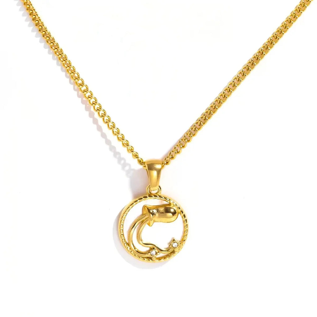 Aquarius Gold-Tone Titanium Steel Coin Necklace