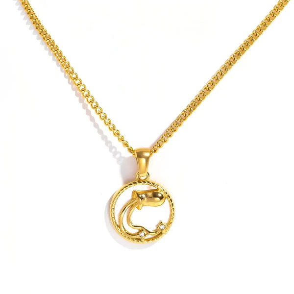 Aquarius Gold-Tone Titanium Steel Coin Necklace