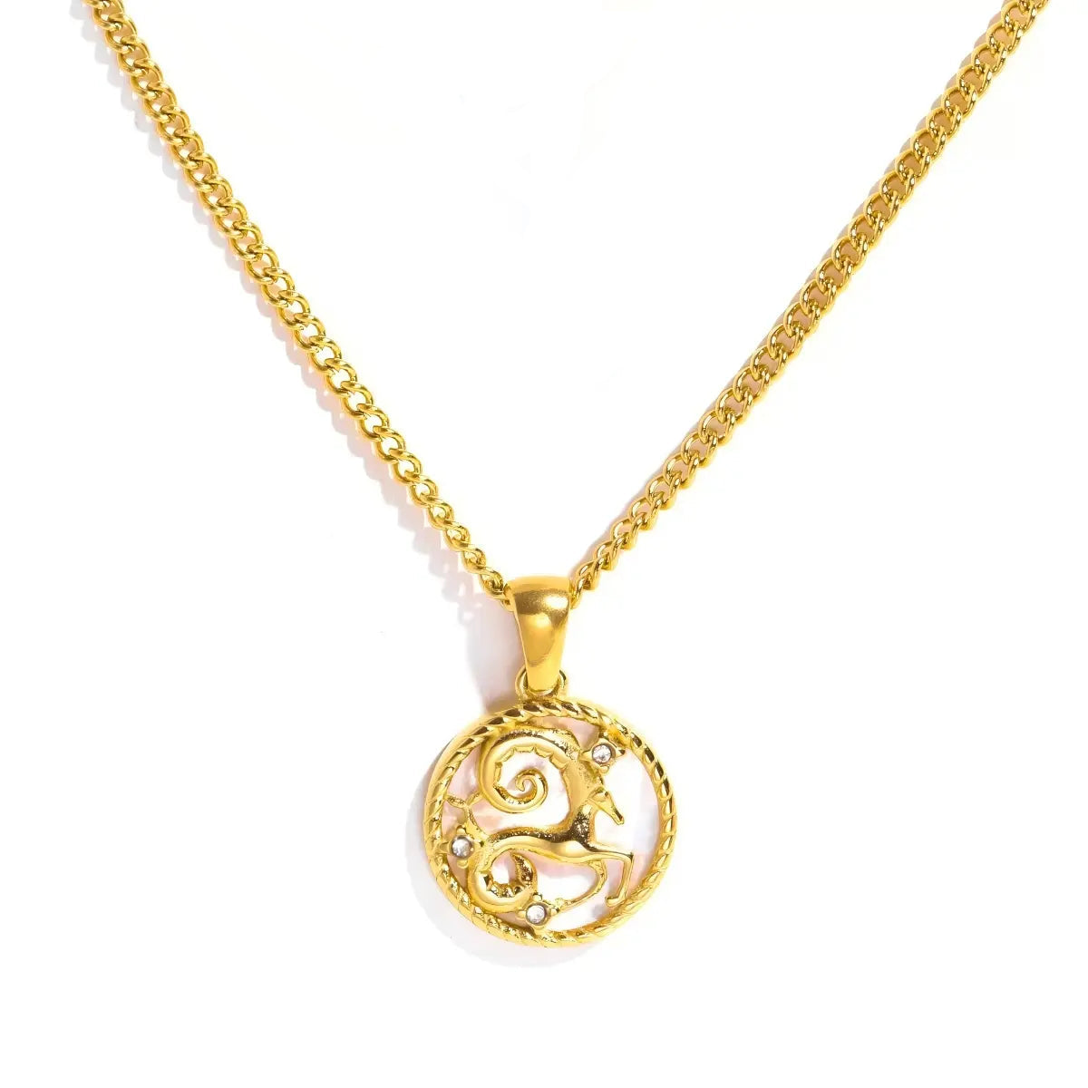 Capricorn Gold-Tone Titanium Steel Coin Necklace
