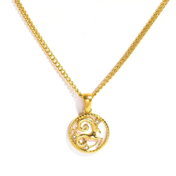 Capricorn Gold-Tone Titanium Steel Coin Necklace