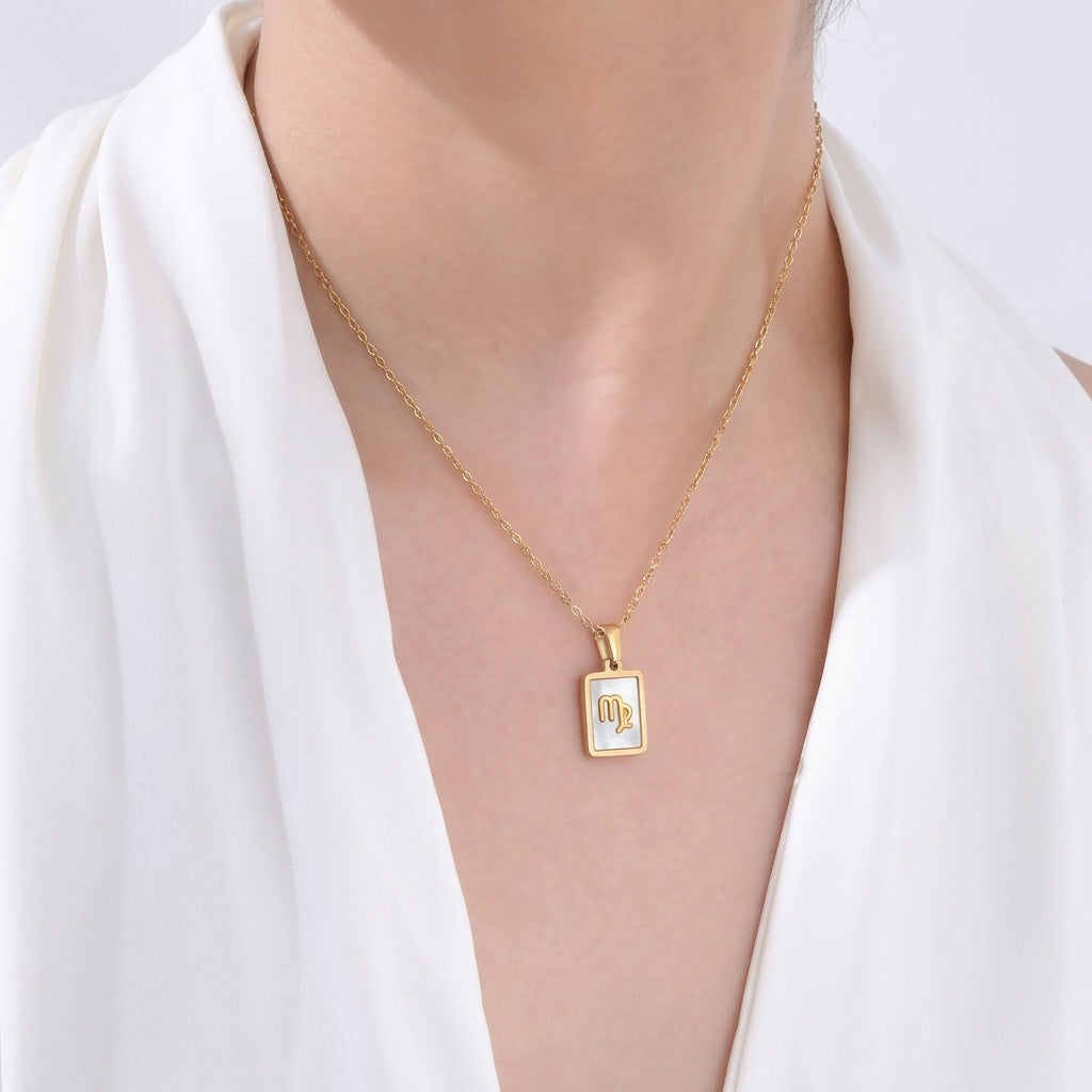 Virgo Mother of Pearl Necklace | Zodiac Square Pendant
