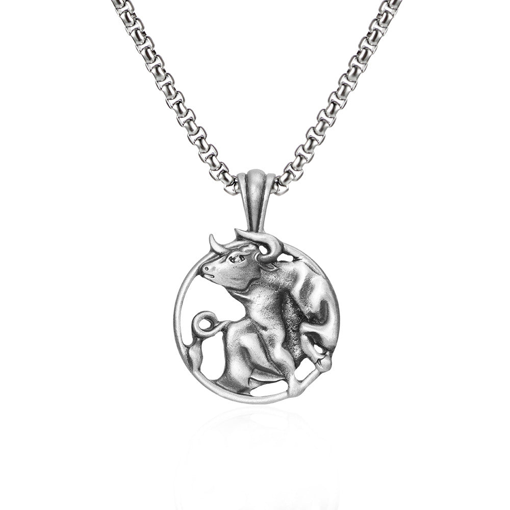 Taurus Zodiac Sculpted Tin Bull Pendant Necklace