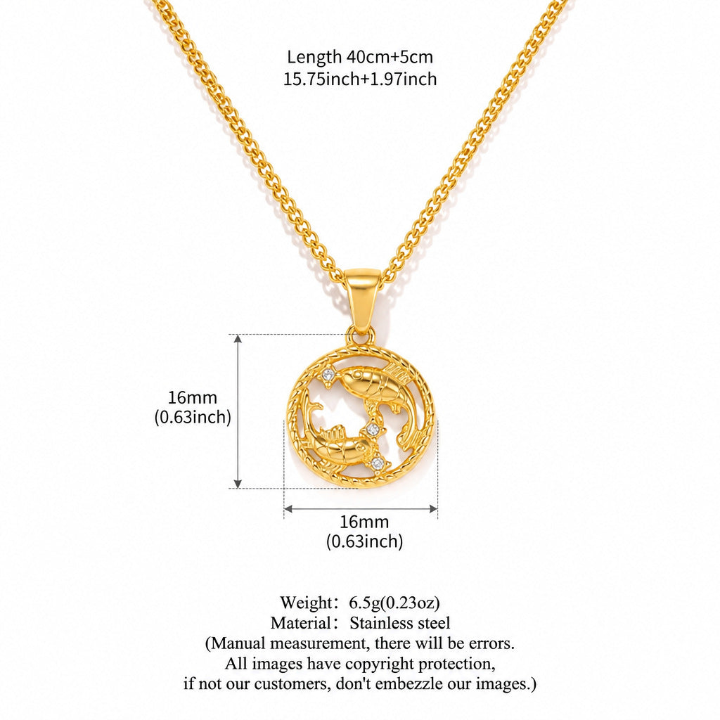 Aquarius Gold-Tone Titanium Steel Coin Necklace