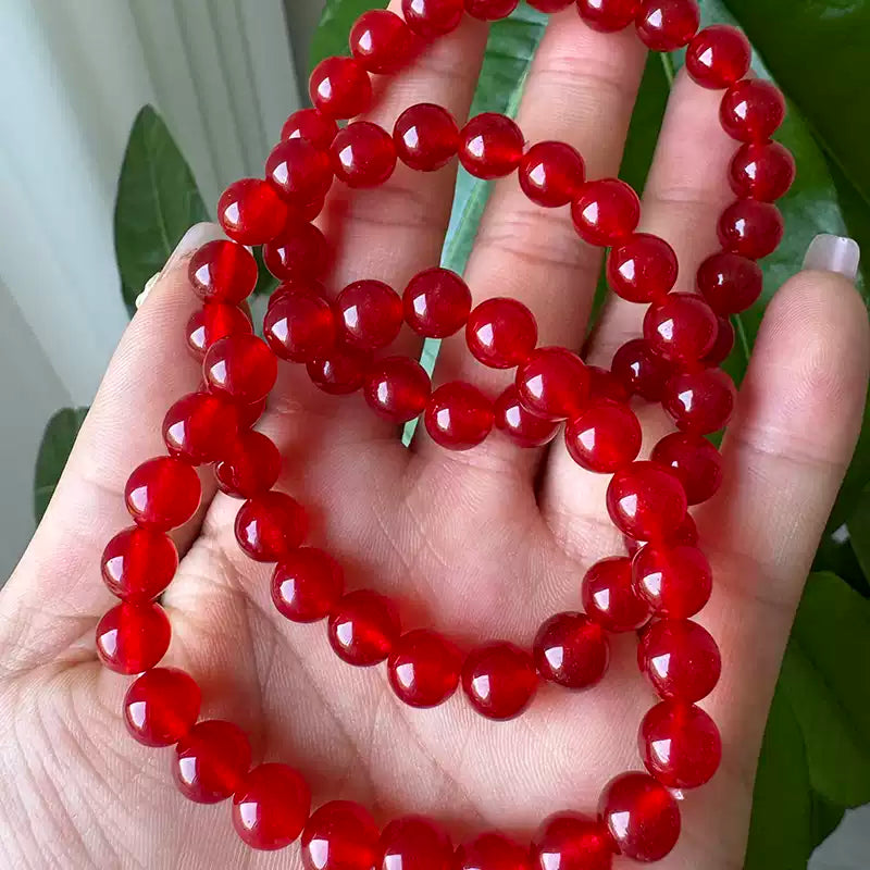Natural Red Chalcedony Beaded Bracelet for Women | Vitality