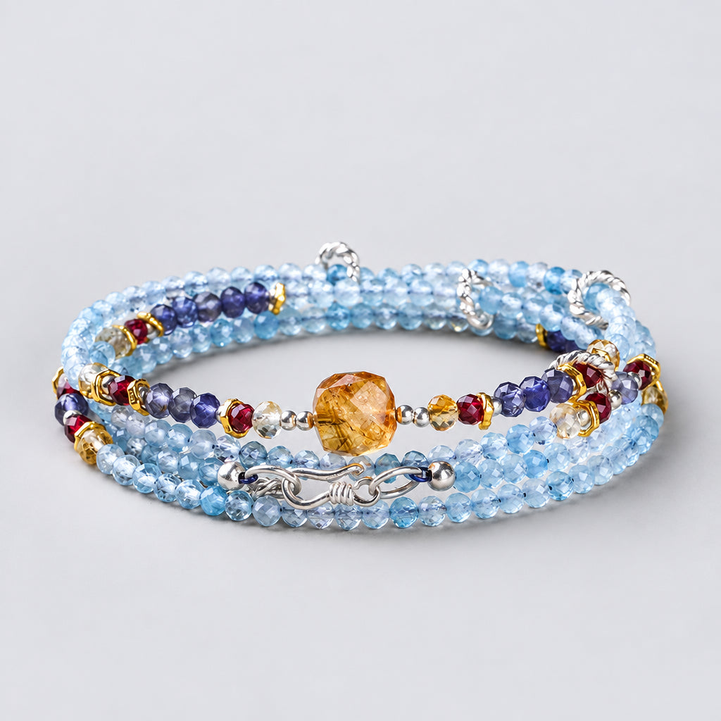 Aquamarine Layered Wrap Bracelet | Pisces Zodiac Jewelry