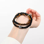 Tiger's Eye & Black Obsidian Double Wrap Bracelet w/ Spacer