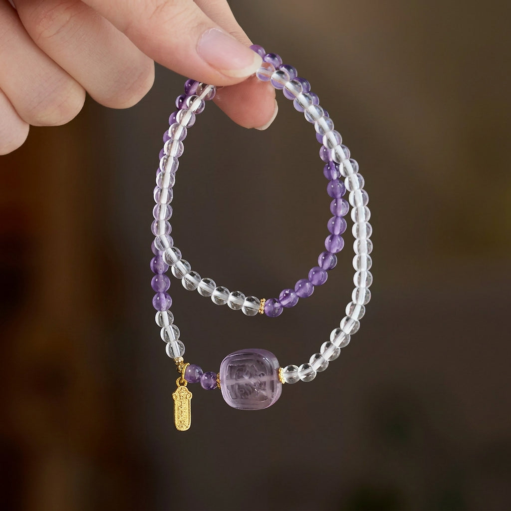 Zakiram Amethyst 2-Wrap Bracelet with Fortune Charm