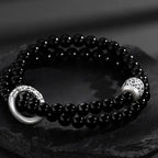 Black Obsidian Wrap Bracelet with Tibetan Slider | Unisex