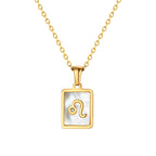 Leo Zodiac Mother of Pearl Inlay Square Pendant Necklace