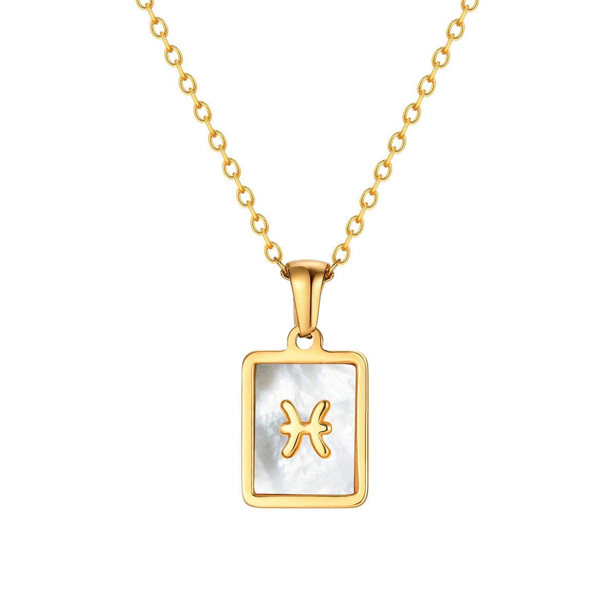 Pisces Mother of Pearl Necklace | Zodiac Square Pendant