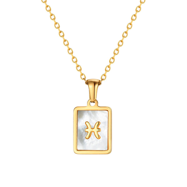 Pisces Mother of Pearl Necklace | Zodiac Square Pendant