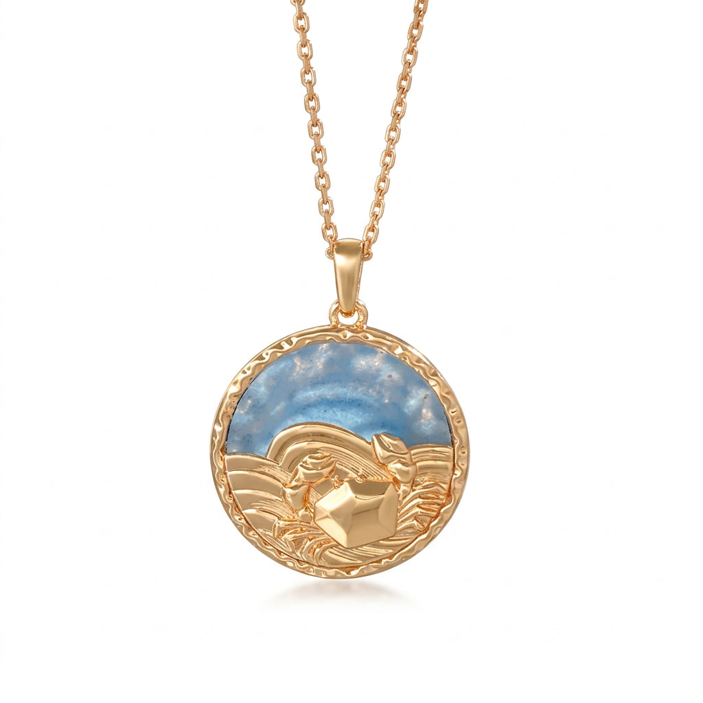 Cancer Zodiac Quartz Disc Pendant Necklace
