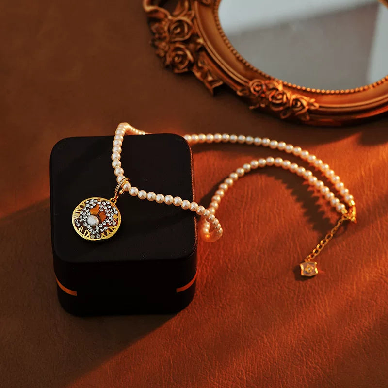 Libra Zodiac Pearl Necklace with Golden Celestial Pendant