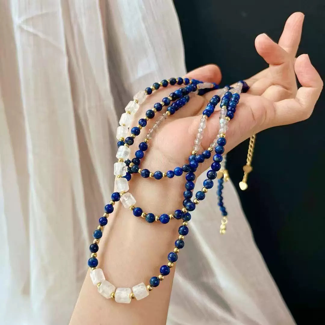 Lapis Lazuli Grey Moonstone Color-Block Choker Necklace