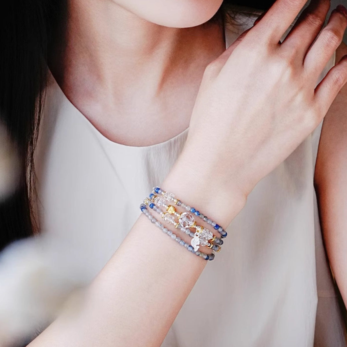 K2 Crystal Layered Wrap Bracelet | Aquarius Zodiac Jewelry