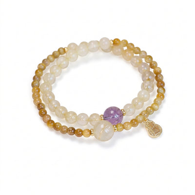 Gold Rutilated Quartz Tiger Eye Amethyst Double Wrap Bracelet