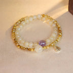 Gold Rutilated Quartz Tiger Eye Amethyst Double Wrap Bracelet