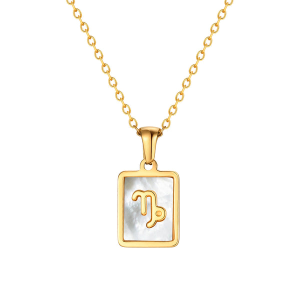 Capricorn Mother of Pearl Necklace | Zodiac Square Pendant