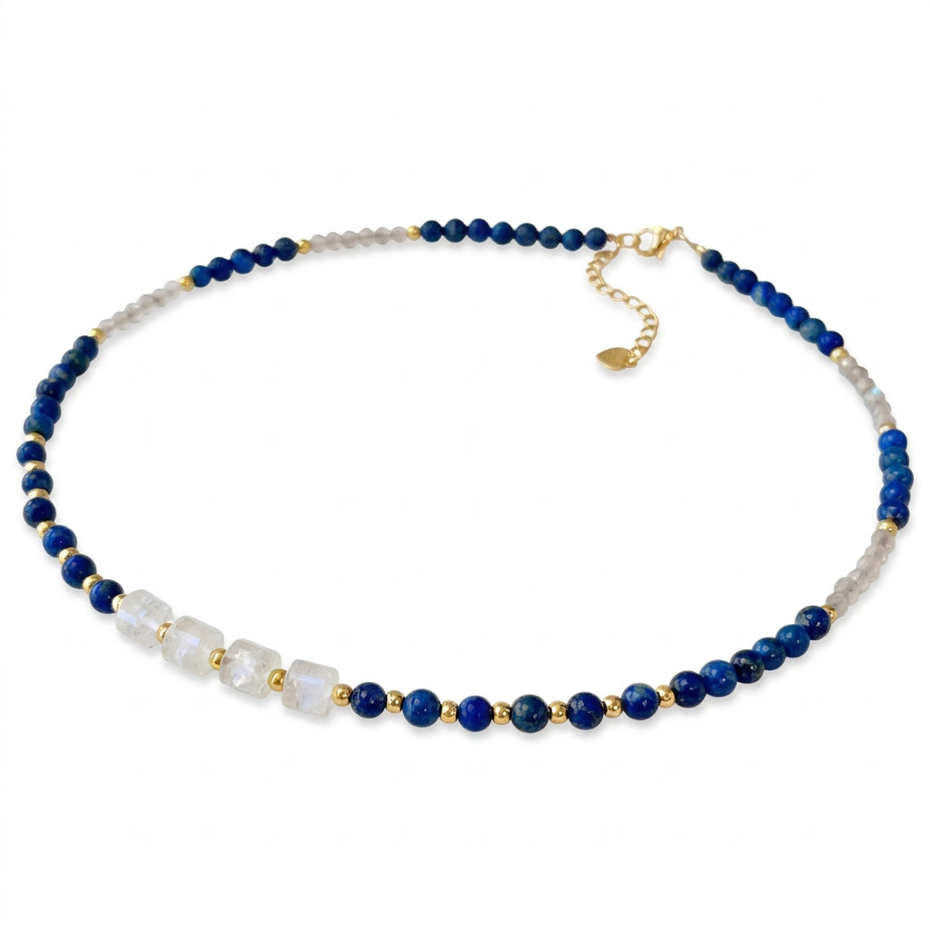 Lapis Lazuli Grey Moonstone Color-Block Choker Necklace