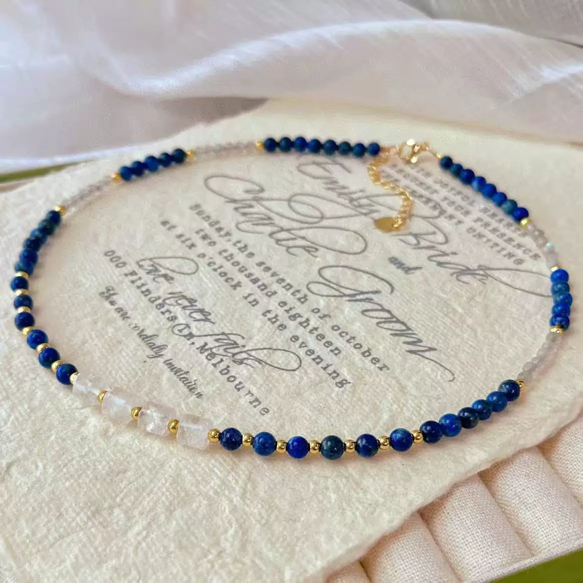 Lapis Lazuli Grey Moonstone Color-Block Choker Necklace