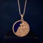 Gemini Zodiac Lapis Lazuli Disc Pendant Necklace