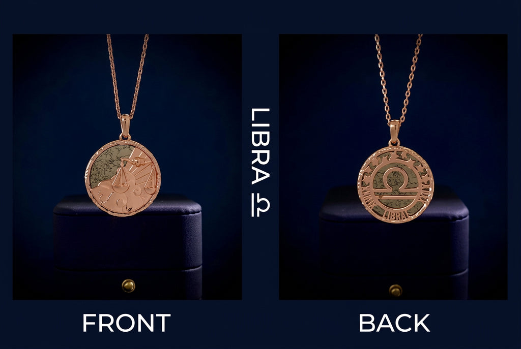 Libra Zodiac Obsidian Disc Pendant Necklace