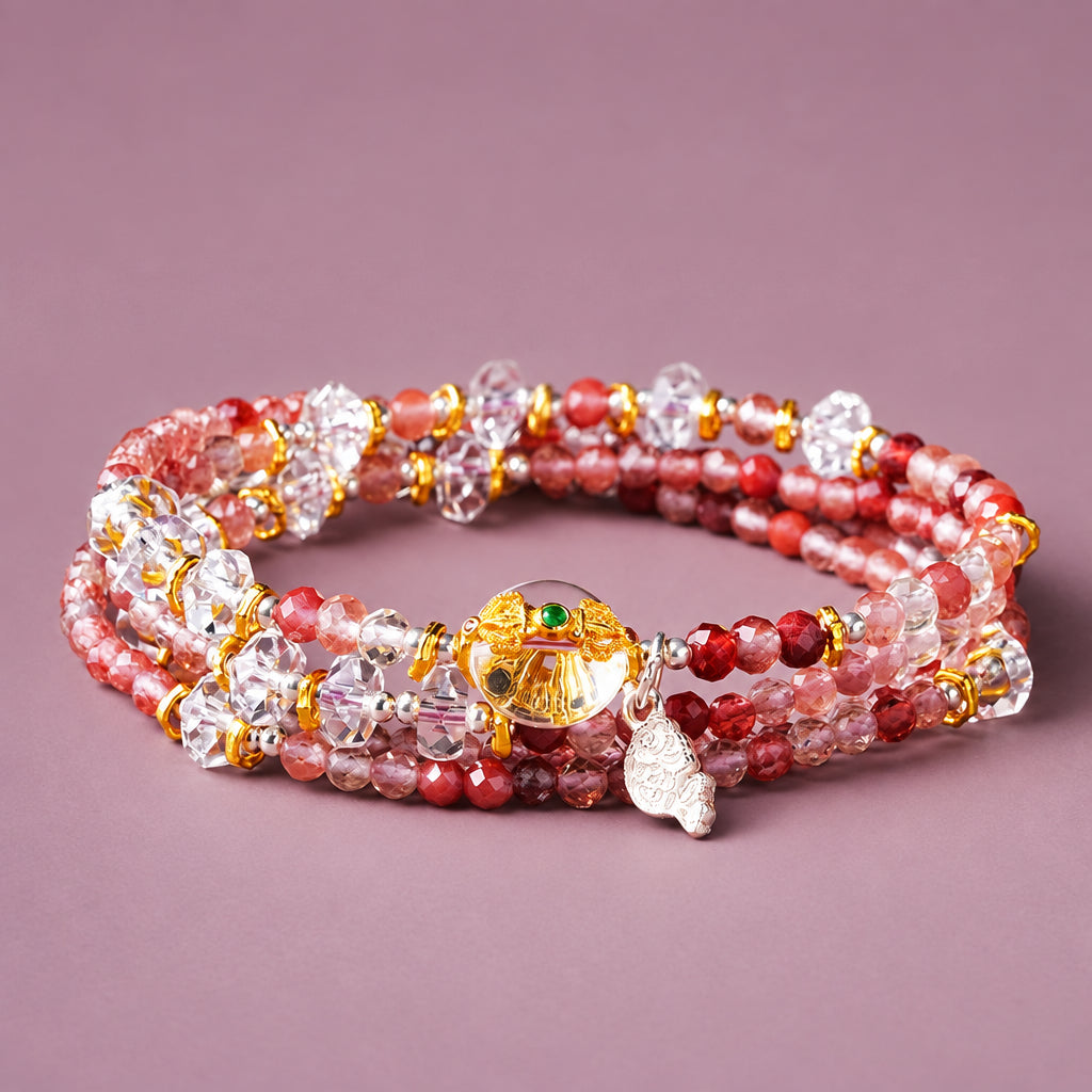 Andersonite Layered Wrap Bracelet | Leo Zodiac Lion Charm