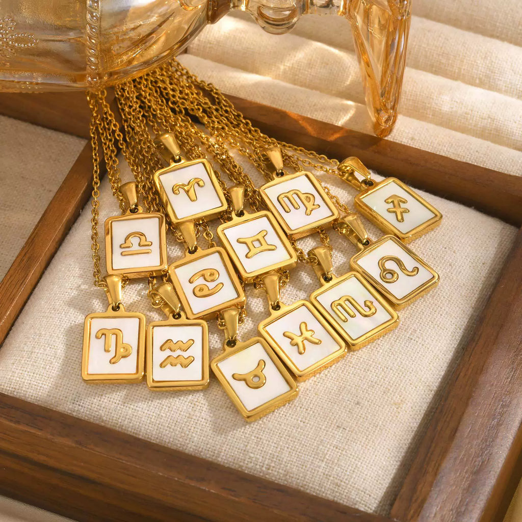 Cancer Mother of Pearl Necklace | Zodiac Square Pendant