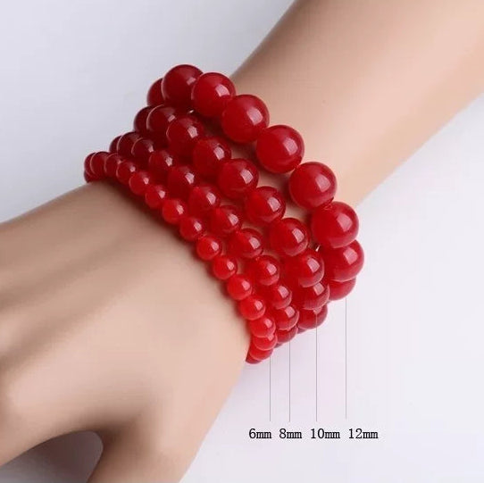 Natural Red Chalcedony Beaded Bracelet for Women | Vitality