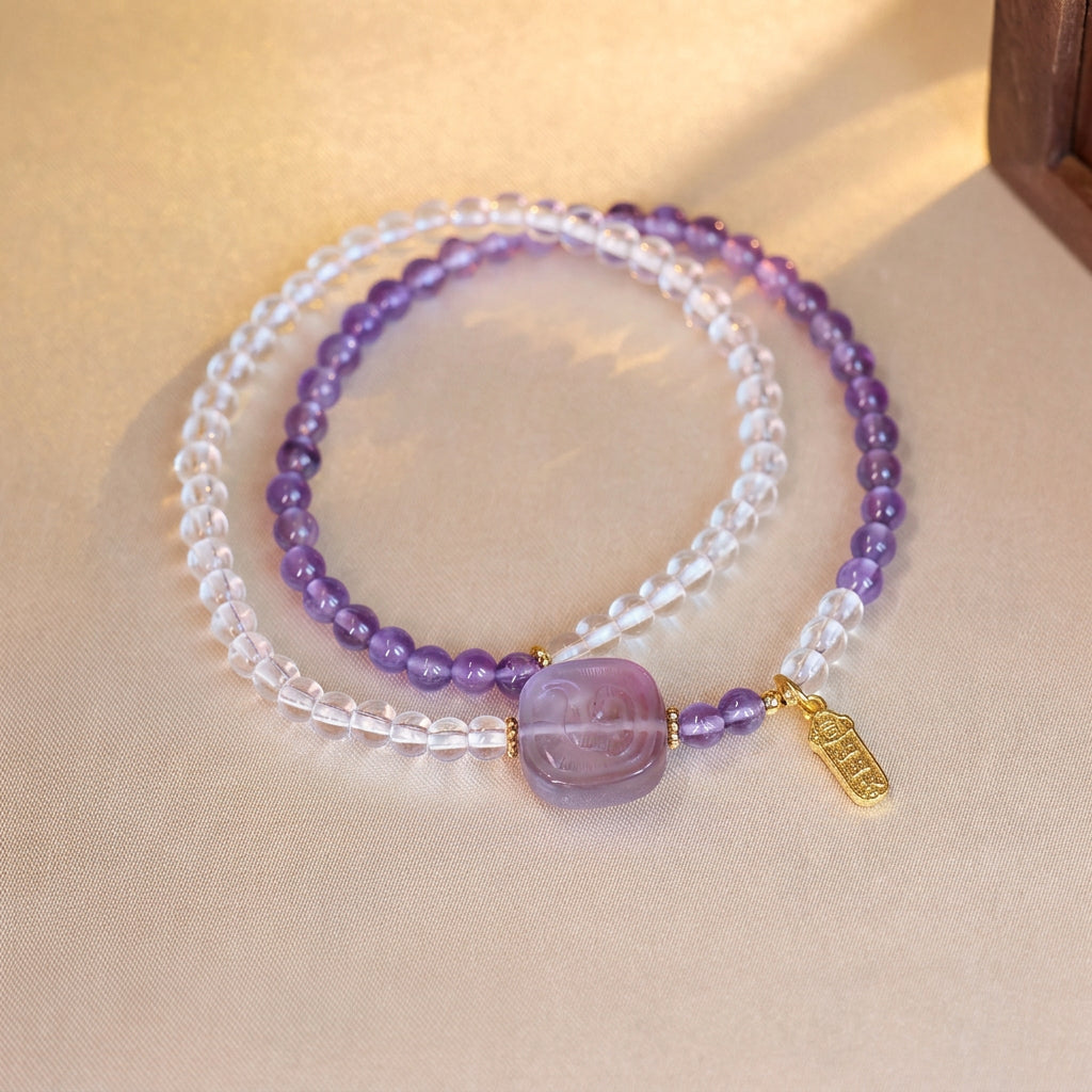 Zakiram Amethyst 2-Wrap Bracelet with Fortune Charm
