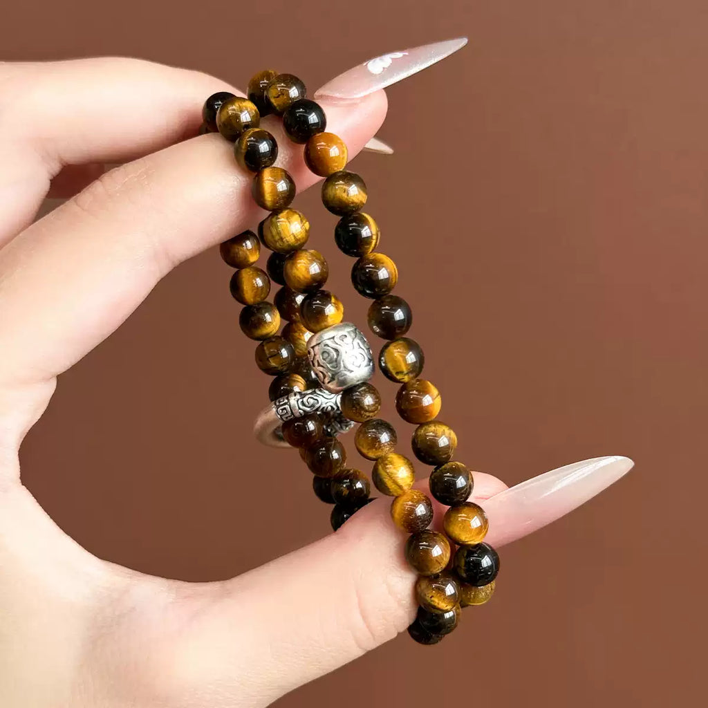 6mm Tiger's Eye 2-Wrap Bracelet | Tibetan Silver Spacer